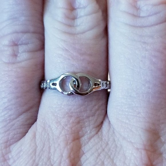 HANDCUFF RING Silver Punk Statement Simple Gothic - Picture 3 of 4